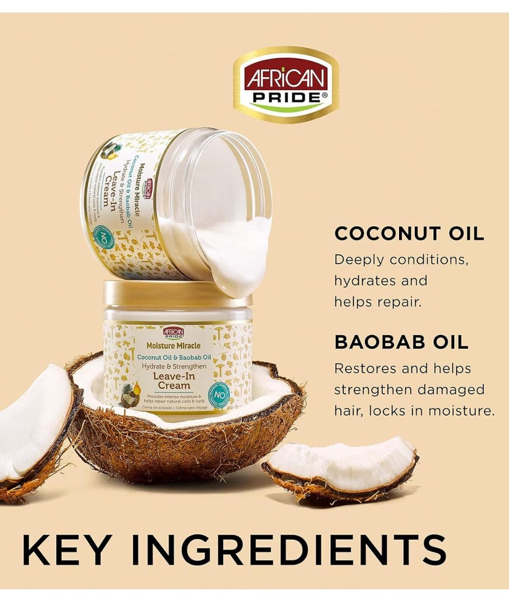 African Pride Moisture Miracle Coconut Oil & Baobab Oil Leave-In Cream 15oz - Image 2