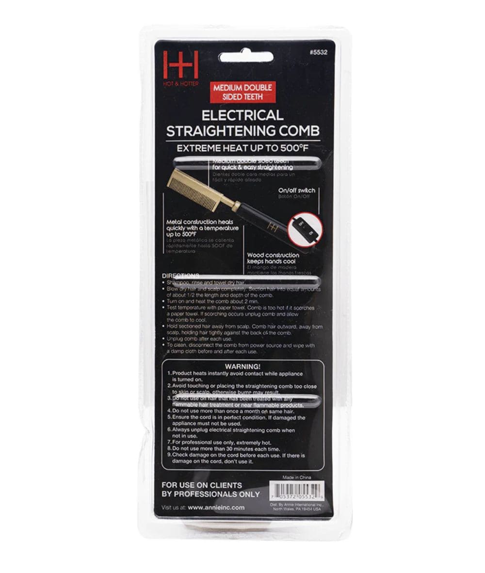 Annie Hot & Hotter Electrical Straightening Comb #5532 [Medium Double Sided Teeth] - Image 3