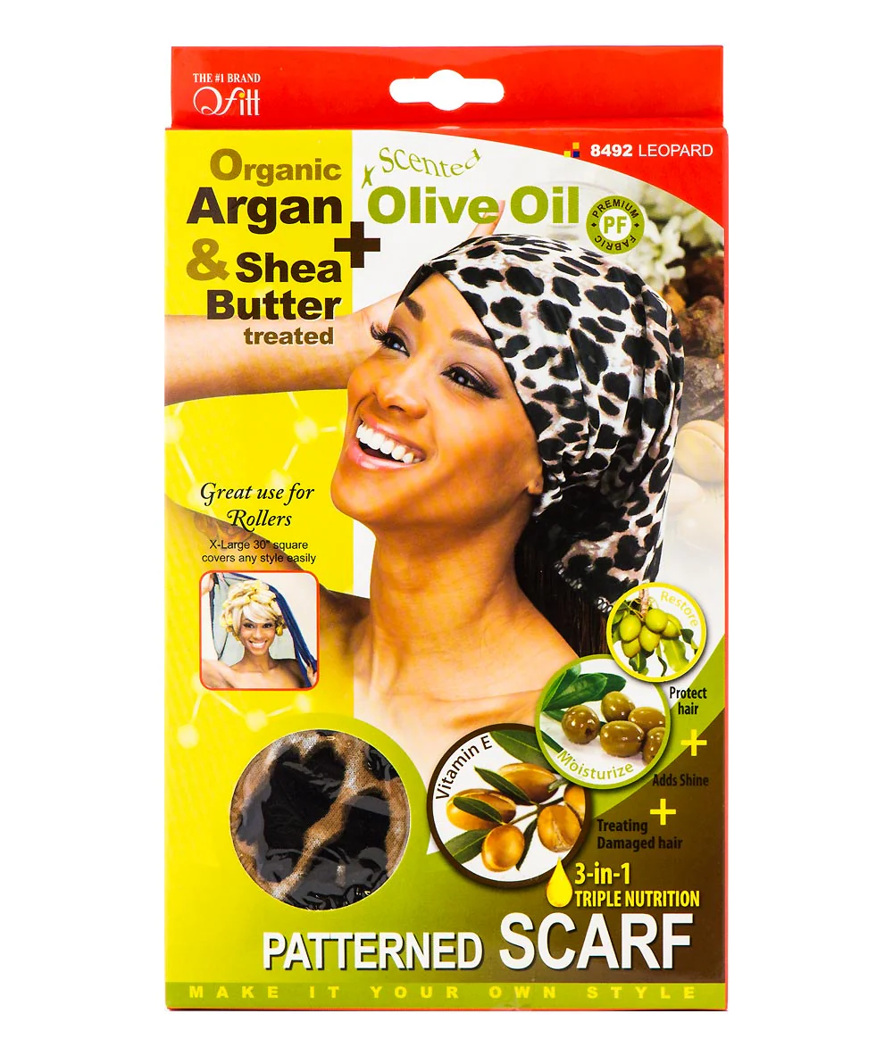 M&M Qfitt Organic Argan & Shea Butter + Olive Oil Patterned Scarf #8492 - Image 3