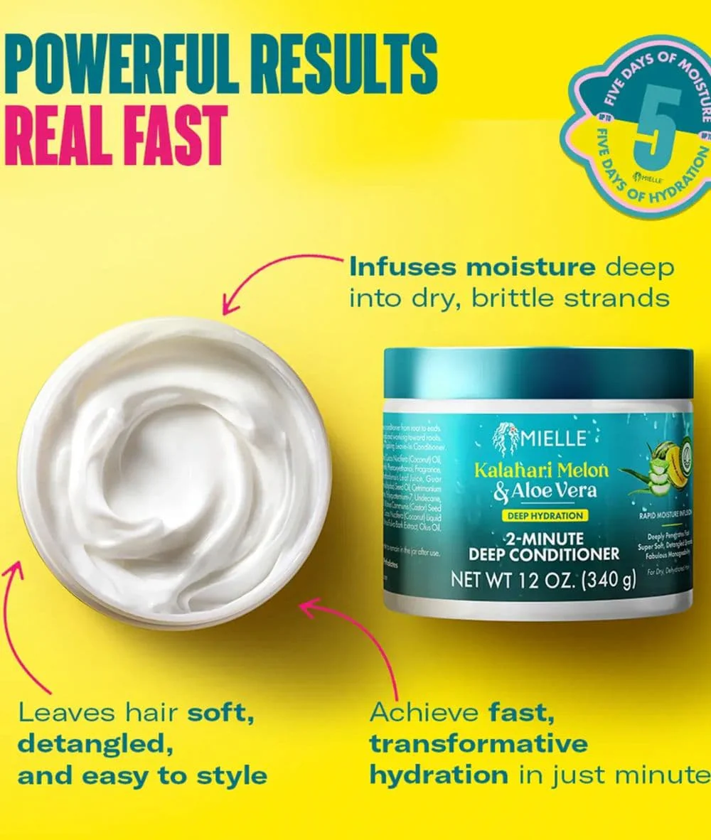 Mielle Kalahari Melon & Aloe Vera Deep Hydration 2 Minute Deep Conditioner 12oz - Image 3