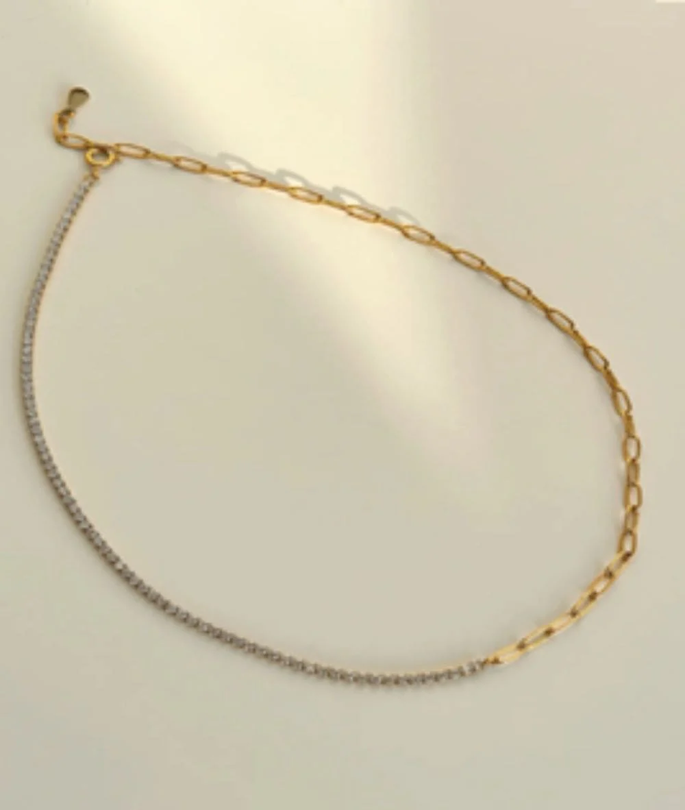 Nude Rose Stainless Steel 18K Gold/P H&H 2Mm Zircon Clip Chain Necklace #N-119