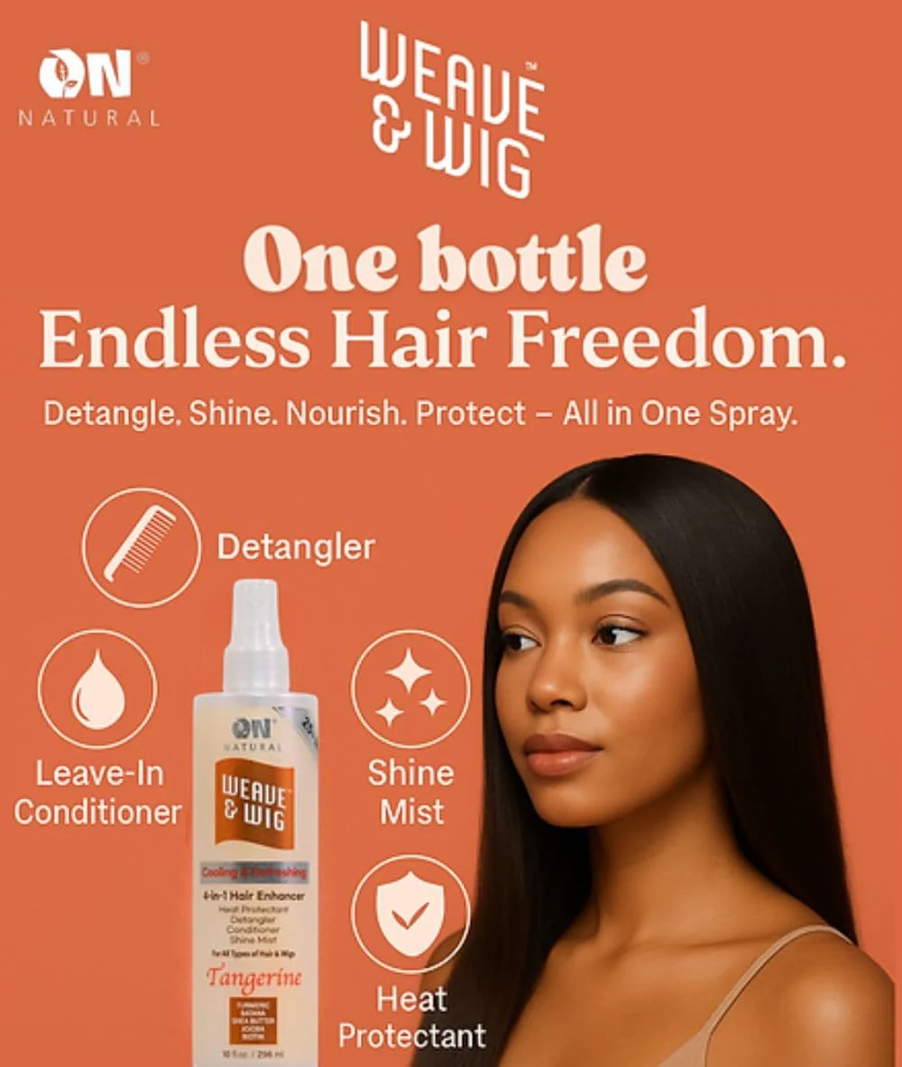 On Natural Weave & Wig 4 In 1 Hair Enhancer Heat Protectant Detangler –Tangerine 10oz - Image 2