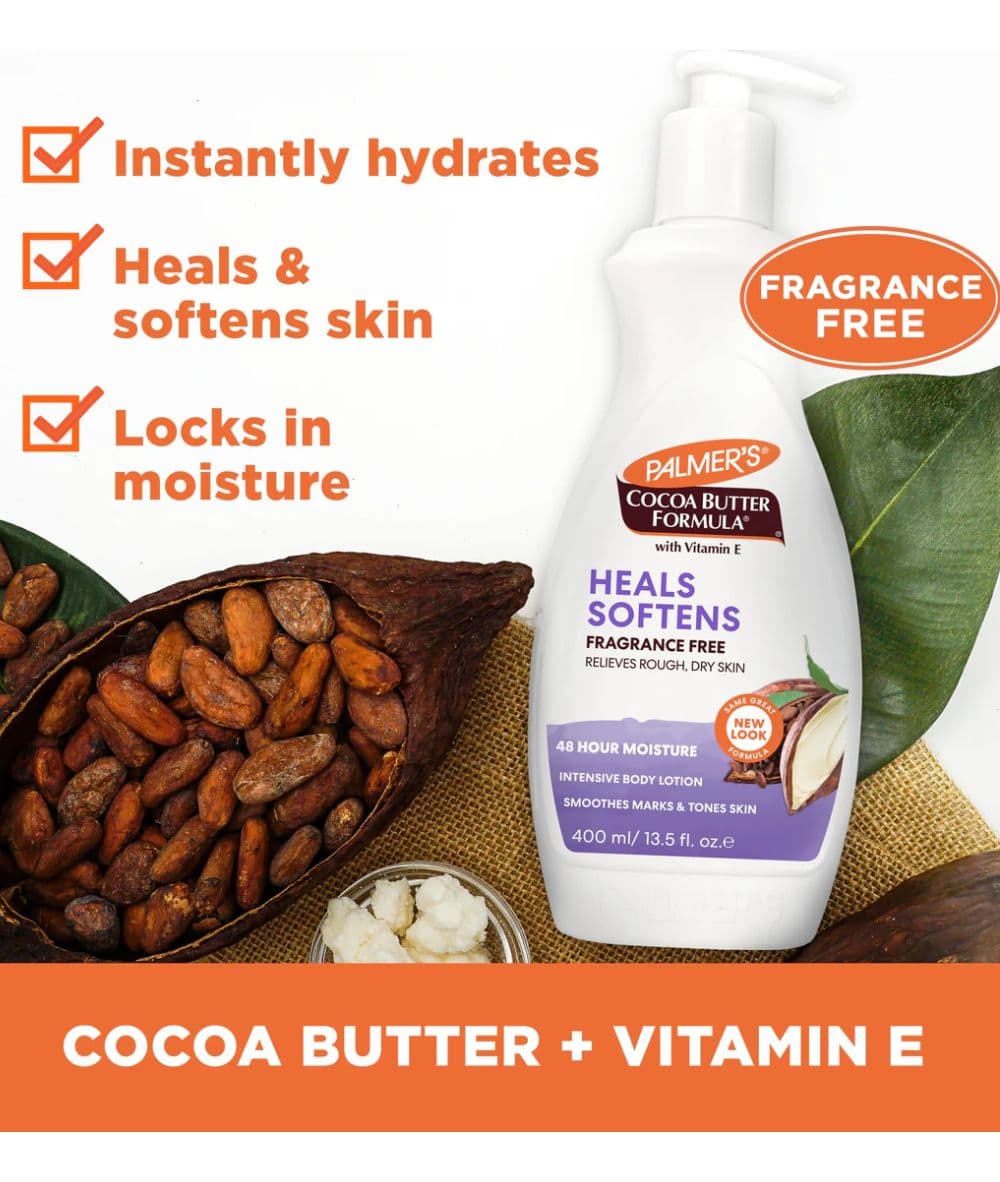 Palmers Heals & Softens Cocoa Butter Body Lotion, Fragrance Free 13.5oz - Image 2