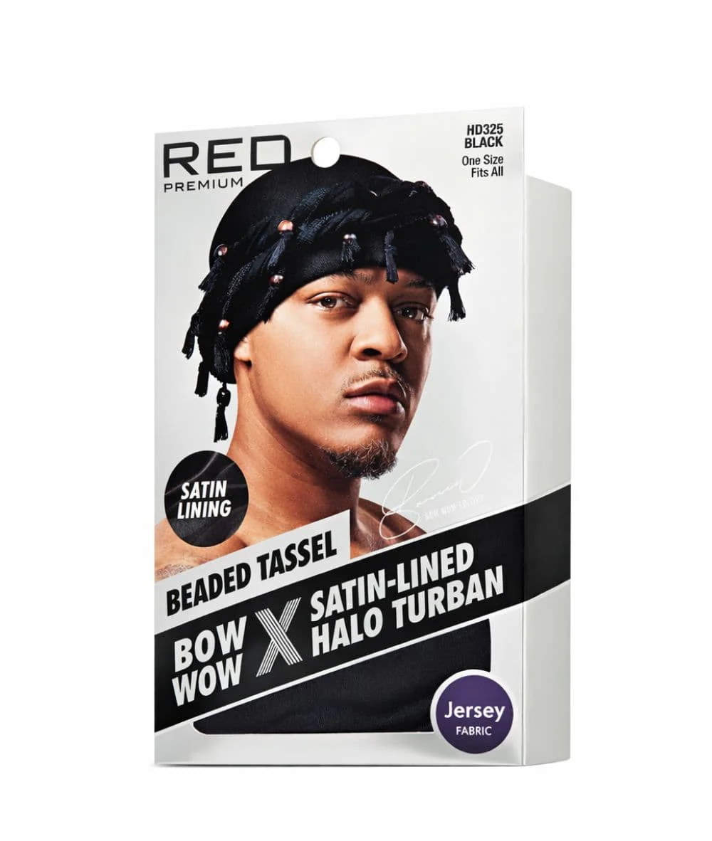 RED Satin Lined Tassel Halo Turban - Image 3